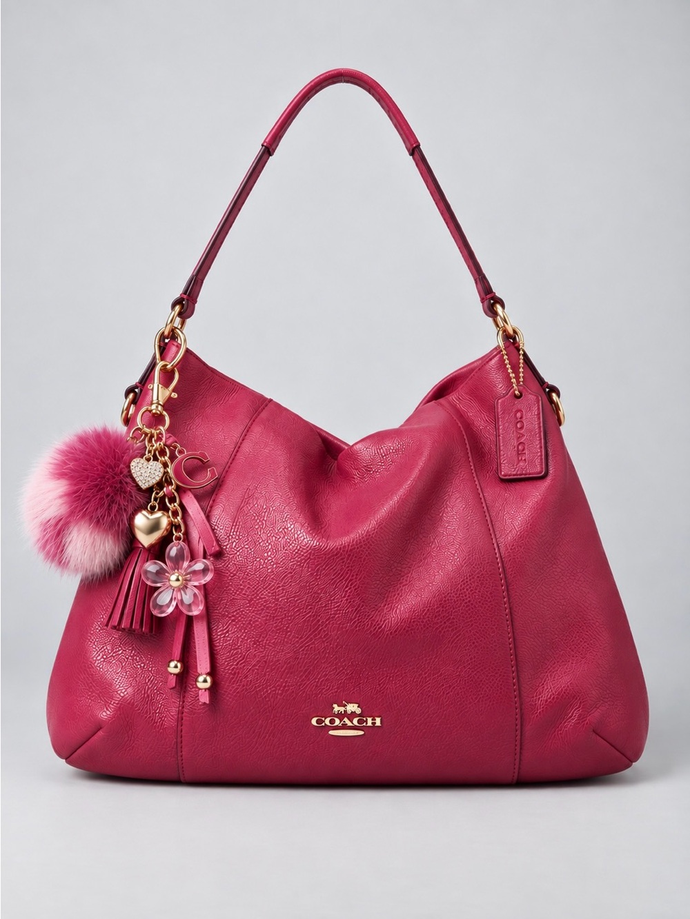 Coach Isabelle East/West Shoulder Hobo Bag F35809 Fushcia/Magenta Pink Leather